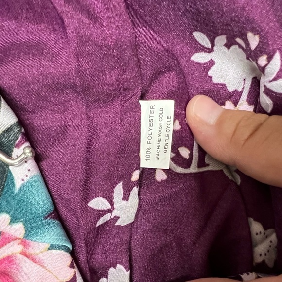Old Shanghai Womens Dark Purple Peacock Feather Floral Print Belted Kimono Sz OS - Picture 8 of 8